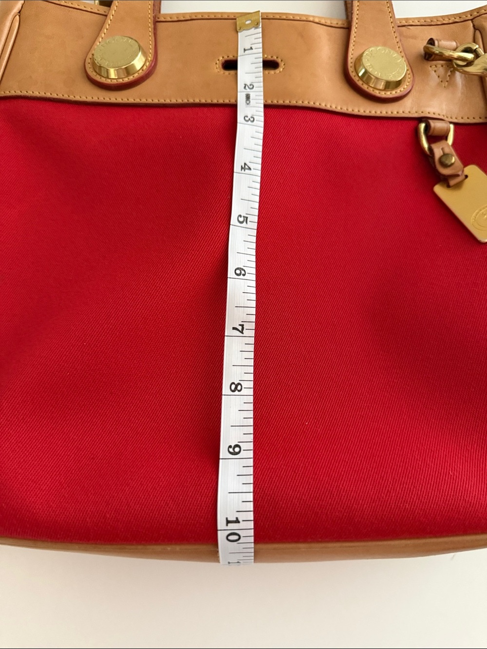 Dooney & Bourke Vintage Cabriolet Red Canvas and Tan Leather Shoulder Bag - Picture 7 of 16